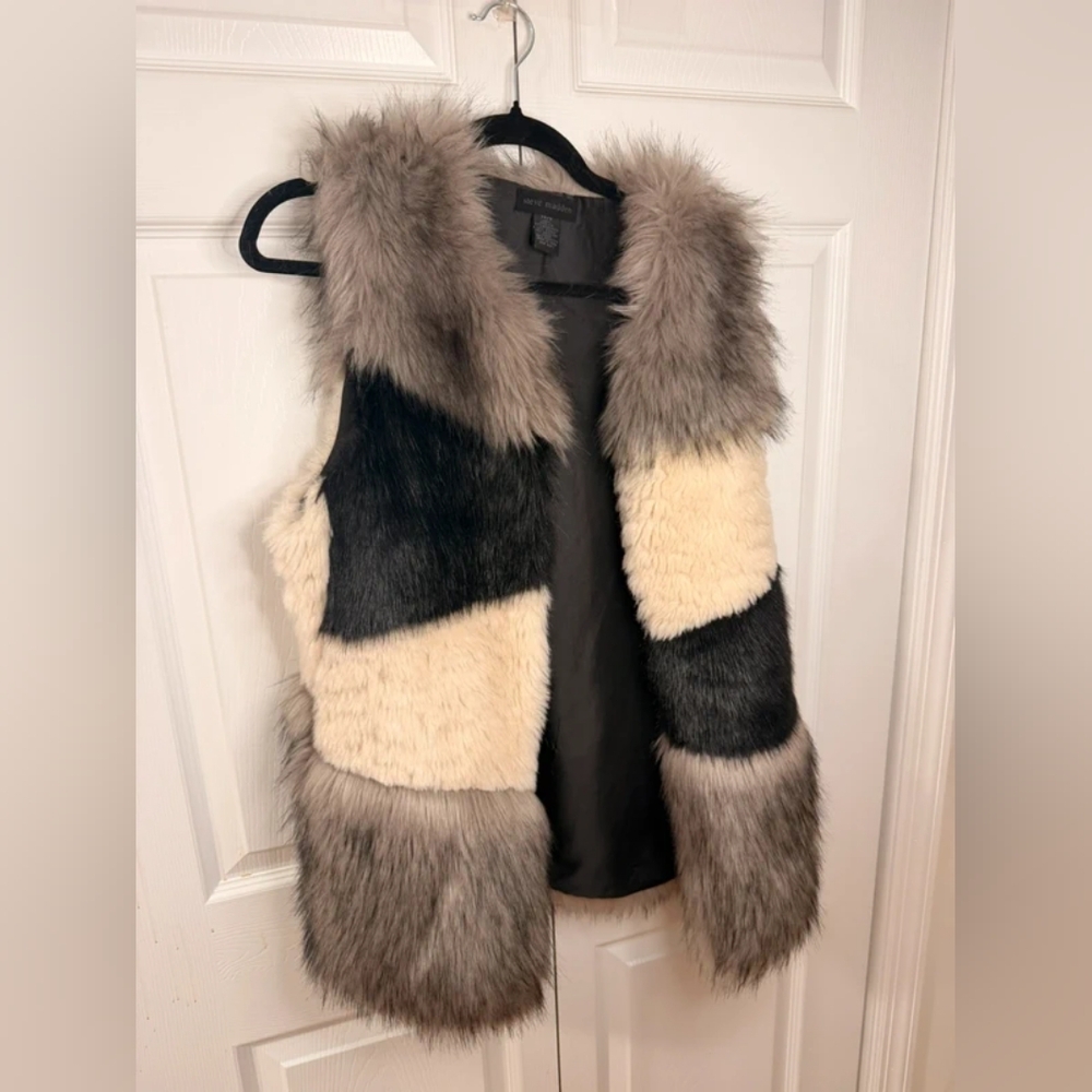 Steve Madden Faux Fur Vest in Black and Cream